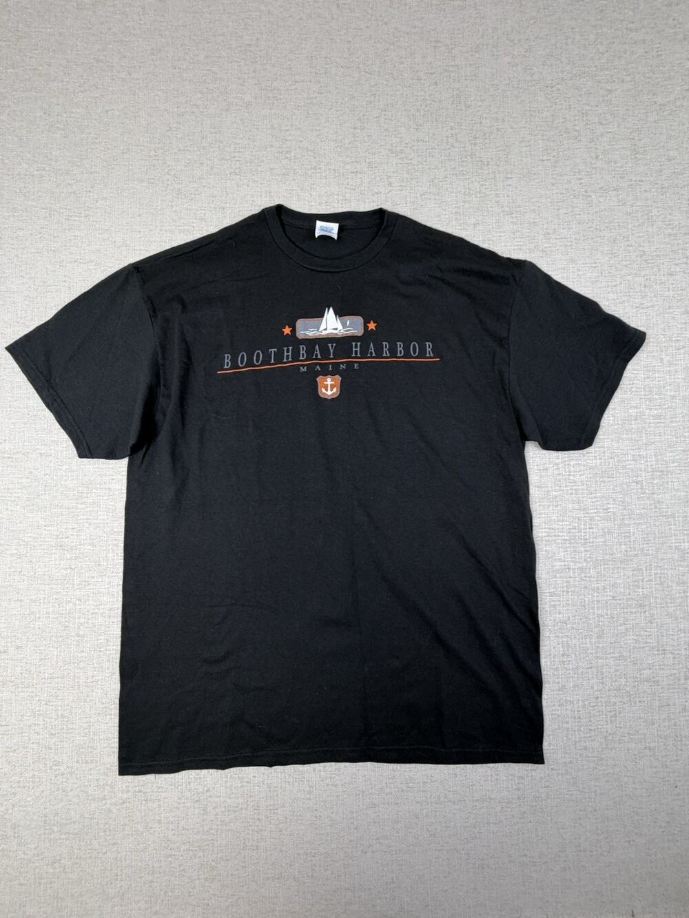 Boothbay Harbor Maine T Shirt Mens XL Delta Pro Weight Black Nautical NWT